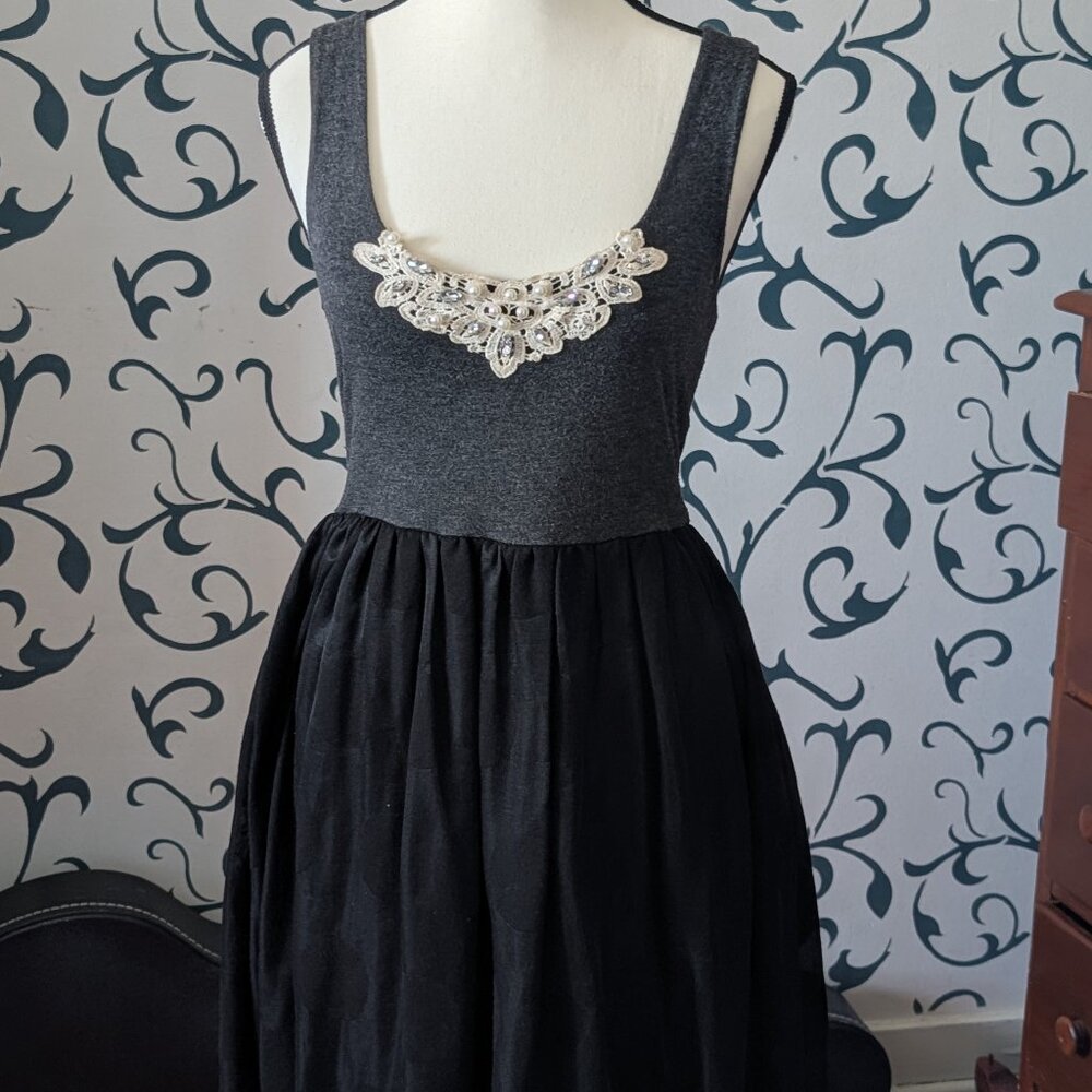Monteau Black Sleeveless Mixed Media Polka Dot Dress